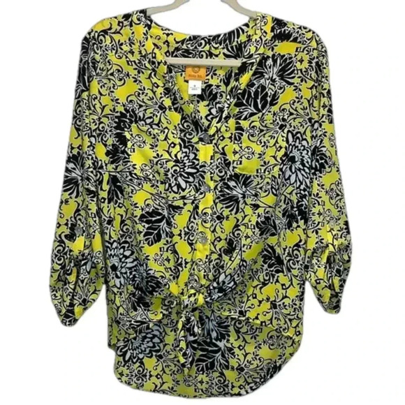 Ruby Rd. bold floral blouse size small high low front tie lightweight sheer - Picture 1 of 9